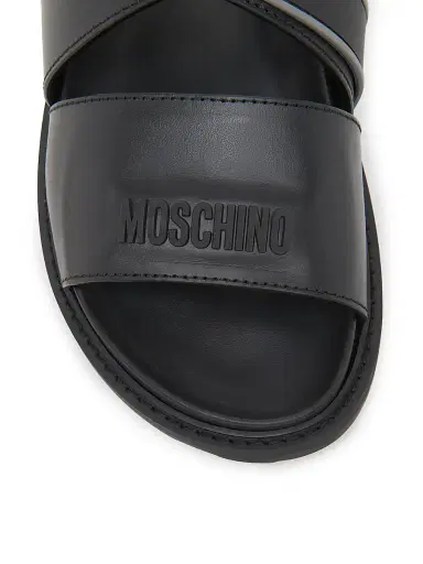 MOSCHINO Men's Leather Open-Toe Mules - Black - Size 13 | Thumbnail 5