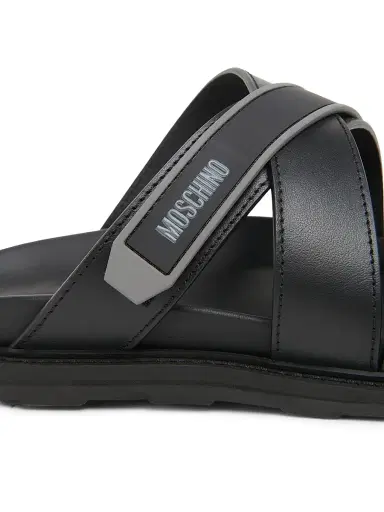 MOSCHINO Men's Leather Open-Toe Mules - Black - Size 13 | Thumbnail 6