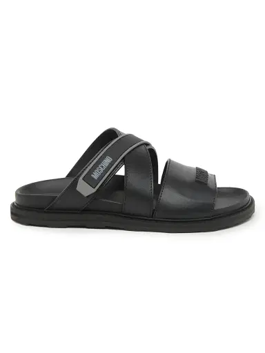 MOSCHINO Men's Leather Open-Toe Mules - Black - Size 13 | Thumbnail 1