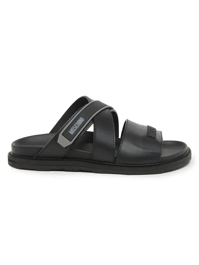 Men's Leather Open-Toe Mules - Black