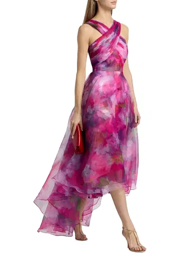 THEIA Women's Luana Printed Organza High-Low Gown - Luminous Bouquet - Size 14 | Thumbnail 2