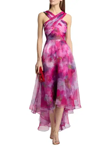THEIA Women's Luana Printed Organza High-Low Gown - Luminous Bouquet - Size 14 | Thumbnail 3