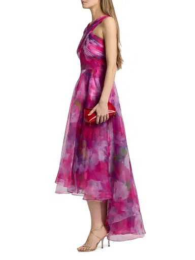 THEIA Women's Luana Printed Organza High-Low Gown - Luminous Bouquet - Size 14 | Thumbnail 4