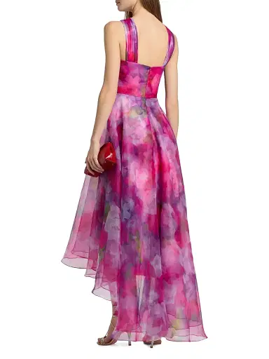 THEIA Women's Luana Printed Organza High-Low Gown - Luminous Bouquet - Size 14 | Thumbnail 5
