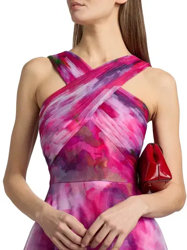 THEIA Women's Luana Printed Organza High-Low Gown - Luminous Bouquet - Size 14 | Thumbnail 6