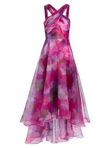 THEIA Women's Luana Printed Organza High-Low Gown - Luminous Bouquet - Size 14 | Thumbnail 1