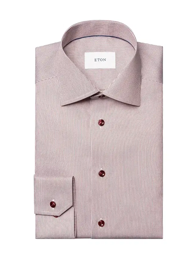 Men's Slim-Fit Striped Twill Shirt - Red
