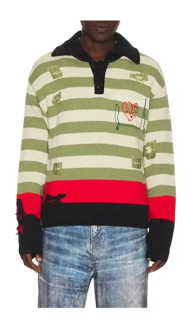 ANDERSSON BELL Stripe Damaged Polo Sweater | Thumbnail 6 ANDERSSON BELL Stripe Damaged Polo Sweater | Thumbnail 6