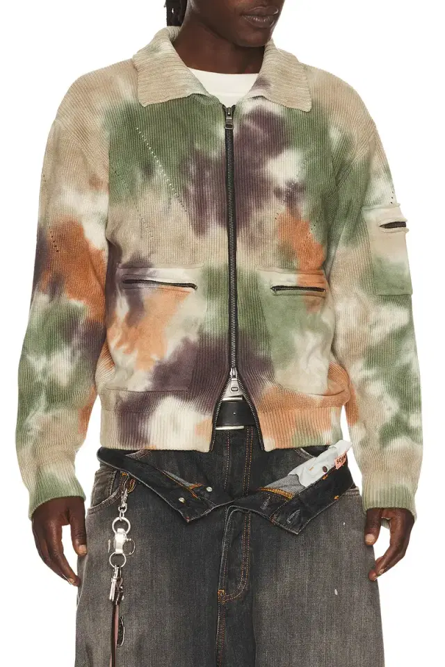 Multi Dyed Knit Zip Up Sweater