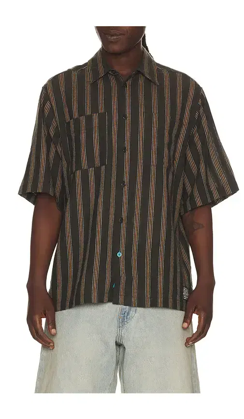 Scotch & Soda Structured Stripe Relaxed Fit Short Sleeve Shirt
