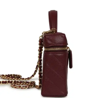 Chanel Chanel Chevron Top Handle Long Vanity Case with Chain Dark Burgundy Shiny Caviar Gold Hardware | Thumbnail 3