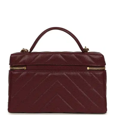 Chanel Chanel Chevron Top Handle Long Vanity Case with Chain Dark Burgundy Shiny Caviar Gold Hardware | Thumbnail 4