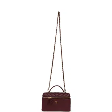 Chanel Chanel Chevron Top Handle Long Vanity Case with Chain Dark Burgundy Shiny Caviar Gold Hardware | Thumbnail 7