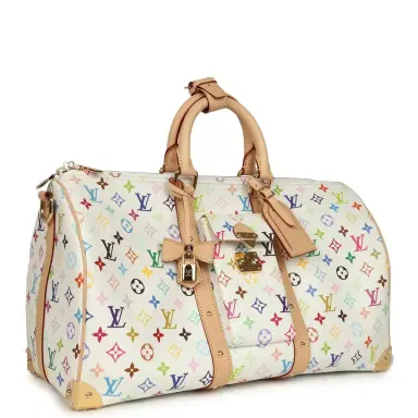 Louis Vuitton Louis Vuitton X Takashi Murakami Keepall Bandouliere 45 White Monogram Multicolored Gold Hardware | Thumbnail 2