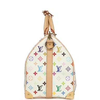 Louis Vuitton Louis Vuitton X Takashi Murakami Keepall Bandouliere 45 White Monogram Multicolored Gold Hardware | Thumbnail 3