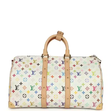 Louis Vuitton Louis Vuitton X Takashi Murakami Keepall Bandouliere 45 White Monogram Multicolored Gold Hardware | Thumbnail 4