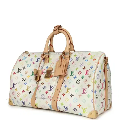Louis Vuitton Louis Vuitton X Takashi Murakami Keepall Bandouliere 45 White Monogram Multicolored Gold Hardware | Thumbnail 5