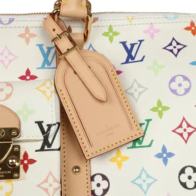 Louis Vuitton Louis Vuitton X Takashi Murakami Keepall Bandouliere 45 White Monogram Multicolored Gold Hardware | Thumbnail 7