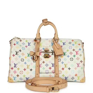 Louis Vuitton Louis Vuitton X Takashi Murakami Keepall Bandouliere 45 White Monogram Multicolored Gold Hardware | Thumbnail 1
