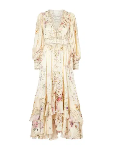 Camilla Crystal-embellished Tiered Floral-print Silk-chiffon Midi Dress | Thumbnail 1 Camilla Crystal-embellished Tiered Floral-print Silk-chiffon Midi Dress | Thumbnail 1