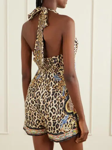 Camilla Embellished Printed Silk Halterneck Playsuit | Thumbnail 3