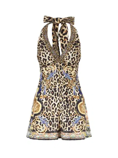 Camilla Embellished Printed Silk Halterneck Playsuit | Thumbnail 1