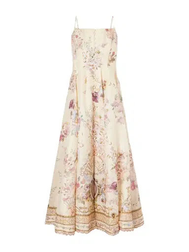 Camilla Crystal-embellished Printed Linen And Silk-blend Midi Dress | Thumbnail 1 Camilla Crystal-embellished Printed Linen And Silk-blend Midi Dress | Thumbnail 1