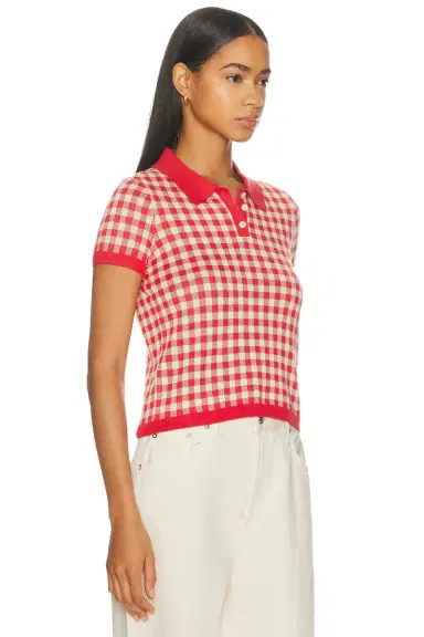Guest In Residence Gingham Shrunken Polo Top | Thumbnail 2