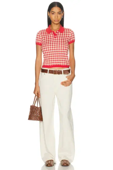 Guest In Residence Gingham Shrunken Polo Top | Thumbnail 4