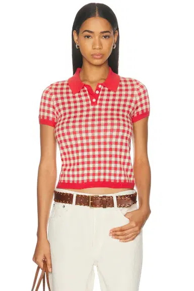 Guest In Residence Gingham Shrunken Polo Top | Thumbnail 1