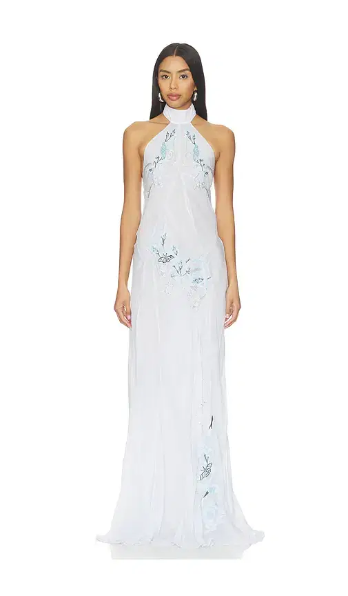 Muma World Blue Vine Embroidered Belmira Dress