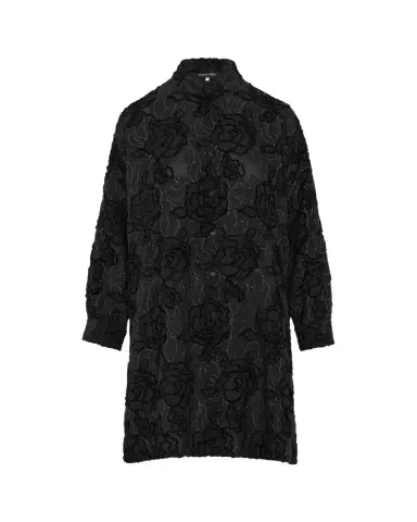 Eskandar Wide A-Line Collarless Shirt With Slits (Very Long Length) | Thumbnail 1
