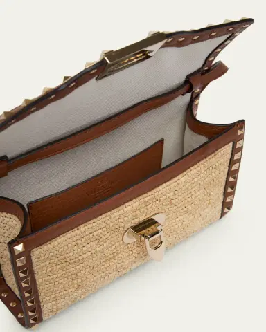 Valentino Garavani Small Rockstud-Trim Viscose Raffia Crossbody Bag | Thumbnail 4 Valentino Garavani Small Rockstud-Trim Viscose Raffia Crossbody Bag | Thumbnail 4