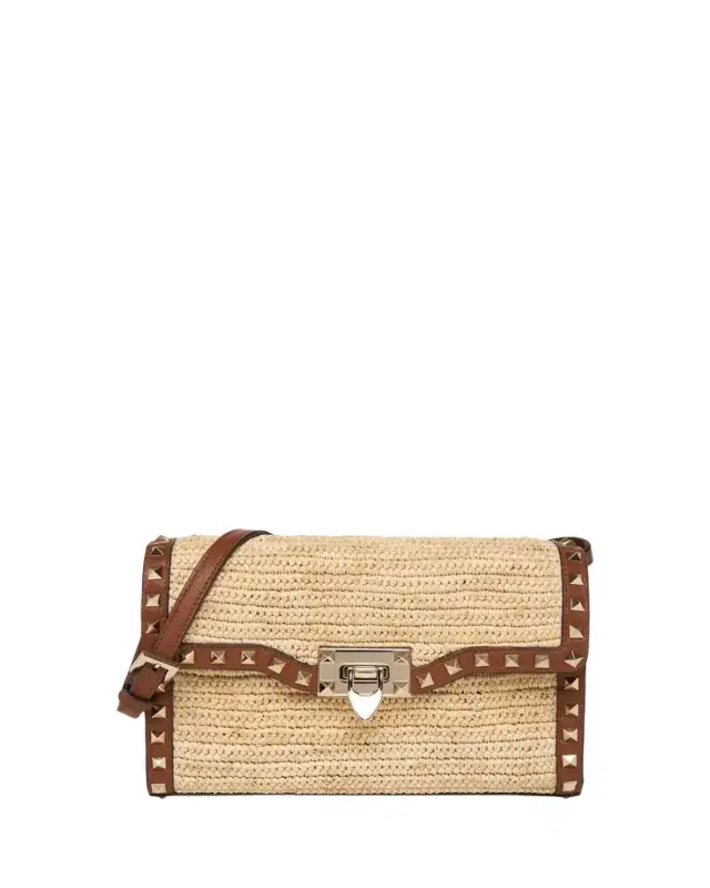 Small Rockstud-Trim Viscose Raffia Crossbody Bag