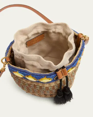 Valentino Garavani Small Viscose Raffia Beaded Bucket Bag | Thumbnail 4