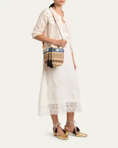 Valentino Garavani Small Viscose Raffia Beaded Bucket Bag | Thumbnail 5