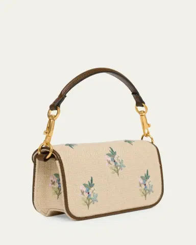 Valentino Garavani Small Floral-Embroidered Woven Flax Shoulder Bag | Thumbnail 3 Valentino Garavani Small Floral-Embroidered Woven Flax Shoulder Bag | Thumbnail 3