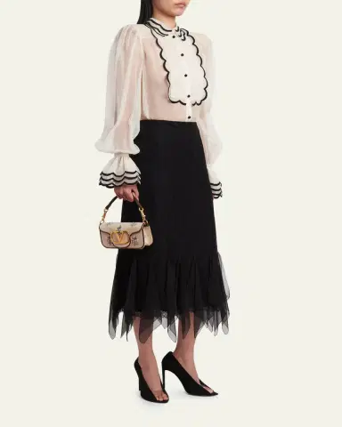 Valentino Garavani Small Floral-Embroidered Woven Flax Shoulder Bag | Thumbnail 5 Valentino Garavani Small Floral-Embroidered Woven Flax Shoulder Bag | Thumbnail 5