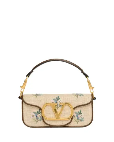 Valentino Garavani Small Floral-Embroidered Woven Flax Shoulder Bag | Thumbnail 1 Valentino Garavani Small Floral-Embroidered Woven Flax Shoulder Bag | Thumbnail 1