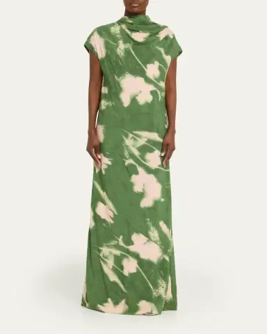 Lela Rose Abstract Floral Crepe A-Line Cap-Sleeve Gown | Thumbnail 2 Lela Rose Abstract Floral Crepe A-Line Cap-Sleeve Gown | Thumbnail 2