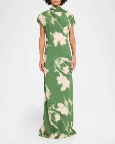 Lela Rose Abstract Floral Crepe A-Line Cap-Sleeve Gown | Thumbnail 6 Lela Rose Abstract Floral Crepe A-Line Cap-Sleeve Gown | Thumbnail 6
