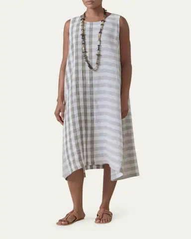 Eskandar Linen 3/4-Length Side Pleated Sleeveless Dress | Thumbnail 2 Eskandar Linen 3/4-Length Side Pleated Sleeveless Dress | Thumbnail 2