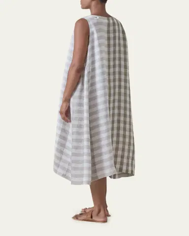 Eskandar Linen 3/4-Length Side Pleated Sleeveless Dress | Thumbnail 3 Eskandar Linen 3/4-Length Side Pleated Sleeveless Dress | Thumbnail 3