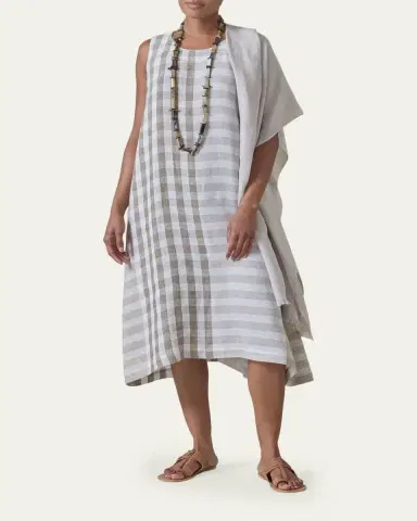 Eskandar Linen 3/4-Length Side Pleated Sleeveless Dress | Thumbnail 4 Eskandar Linen 3/4-Length Side Pleated Sleeveless Dress | Thumbnail 4
