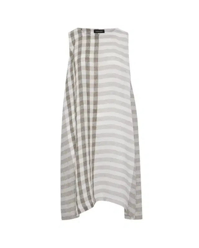 Eskandar Linen 3/4-Length Side Pleated Sleeveless Dress