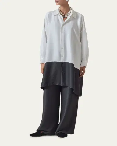 Eskandar Wide A-Line Shirt With Collar - Very Long Length | Thumbnail 2 Eskandar Wide A-Line Shirt With Collar - Very Long Length | Thumbnail 2