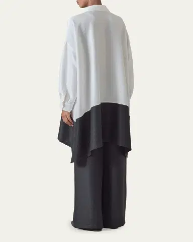 Eskandar Wide A-Line Shirt With Collar - Very Long Length | Thumbnail 3 Eskandar Wide A-Line Shirt With Collar - Very Long Length | Thumbnail 3