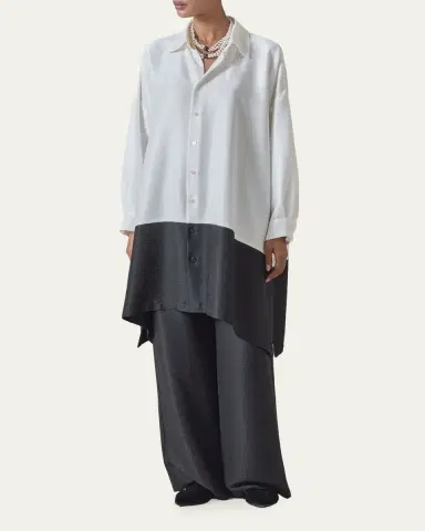 Eskandar Wide A-Line Shirt With Collar - Very Long Length | Thumbnail 4 Eskandar Wide A-Line Shirt With Collar - Very Long Length | Thumbnail 4