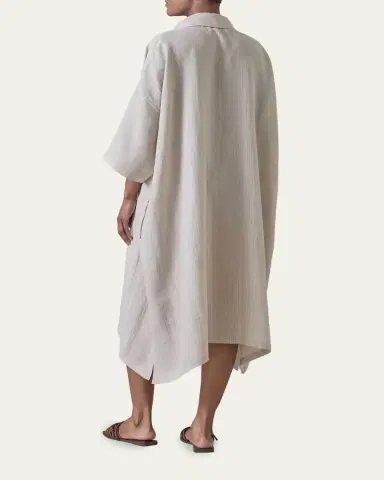 Eskandar Metallic Linen Wide A-Line Short-Sleeve Shirtdress With Collar | Thumbnail 3 Eskandar Metallic Linen Wide A-Line Short-Sleeve Shirtdress With Collar | Thumbnail 3