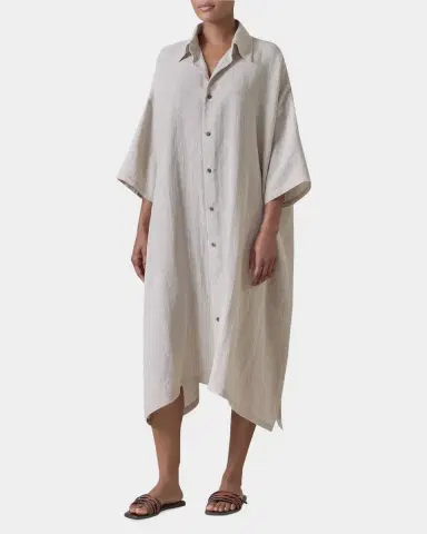 Eskandar Metallic Linen Wide A-Line Short-Sleeve Shirtdress With Collar | Thumbnail 5 Eskandar Metallic Linen Wide A-Line Short-Sleeve Shirtdress With Collar | Thumbnail 5